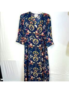 Hayden Los Angeles Small Blue Floral Maxi Dress Wrap Front Hi Low New